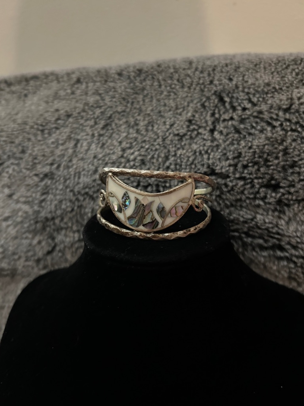 Vintage Mexico Alpaca Silver Abalone Inlay Cuff Bracelet